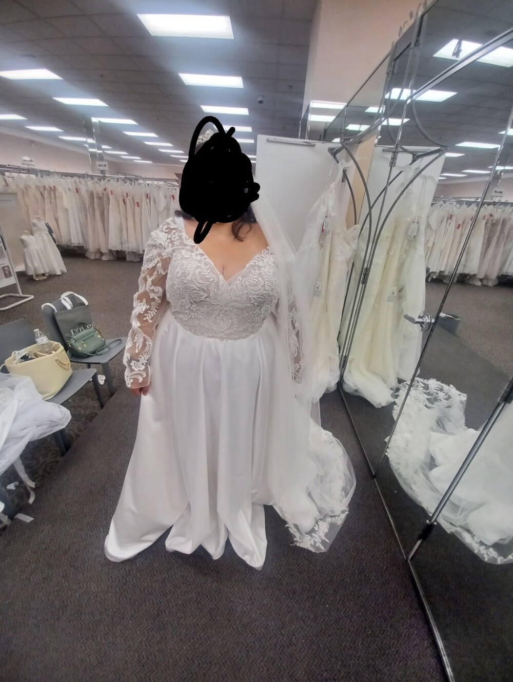 David's Bridal - New - Long Sleeve Satin Applique Wedding Dress - CWG908 - 24W